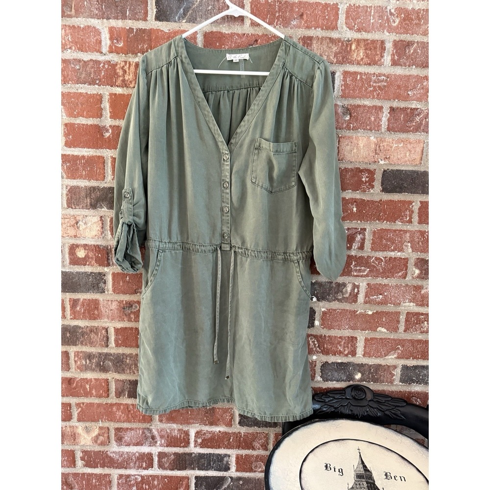 On The Road Casual Short Dress Green Size Medium Tencel Fabric
